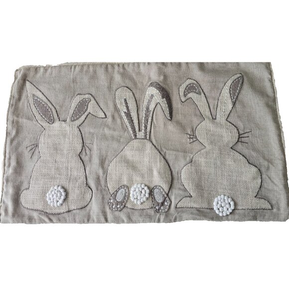 Easter Bunny Decorative Pillow Cover, Neutral Linen Look, Appliqué, 12" x 20" - Picture 1 of 5